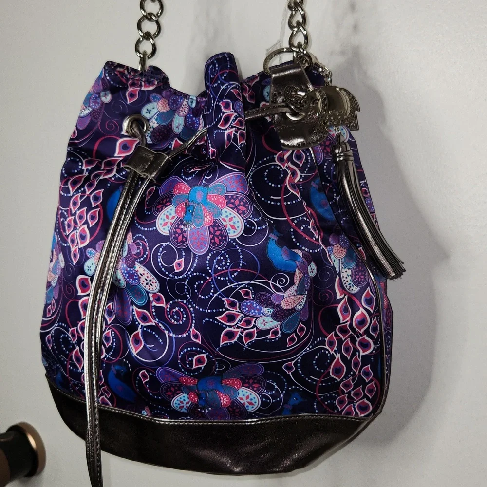 Women's Purple Floral Drawstring Bucket Bag - Unbranded